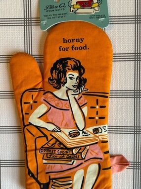 Blue Q Orange Retro 'horny for food.' Oven Mitt